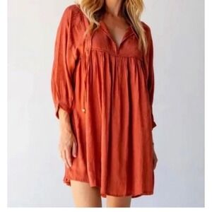 Natural Life Terracotta Rust Babydoll Mini Dress Large Boho
